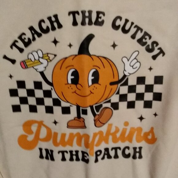 Teacher Fall Pumpkin Long Sleeved Lightweight Sweatshirt.  Size 2XL. NWT Cream - Picture 3 of 6